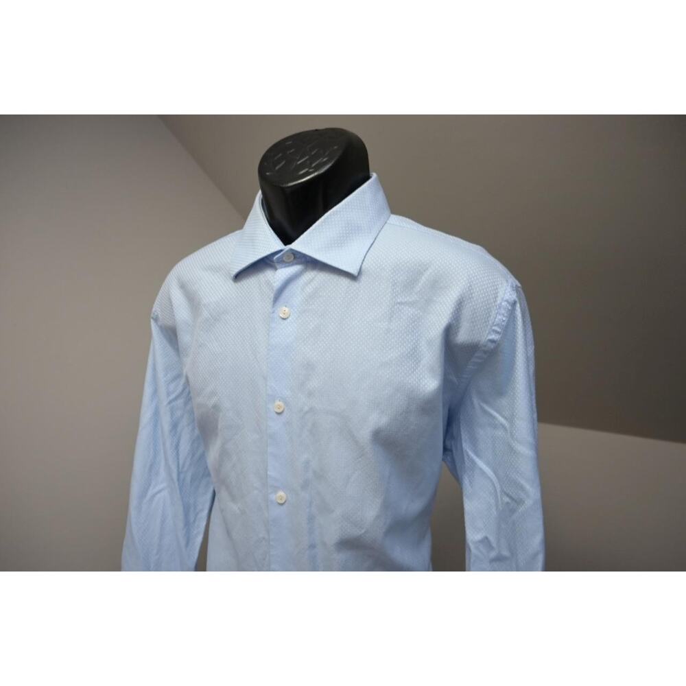 Bugatchi Uomo Dress Shirt Shaped Fit Blue Diamonds Button Up‎ Mens 17.6 36/37 XL